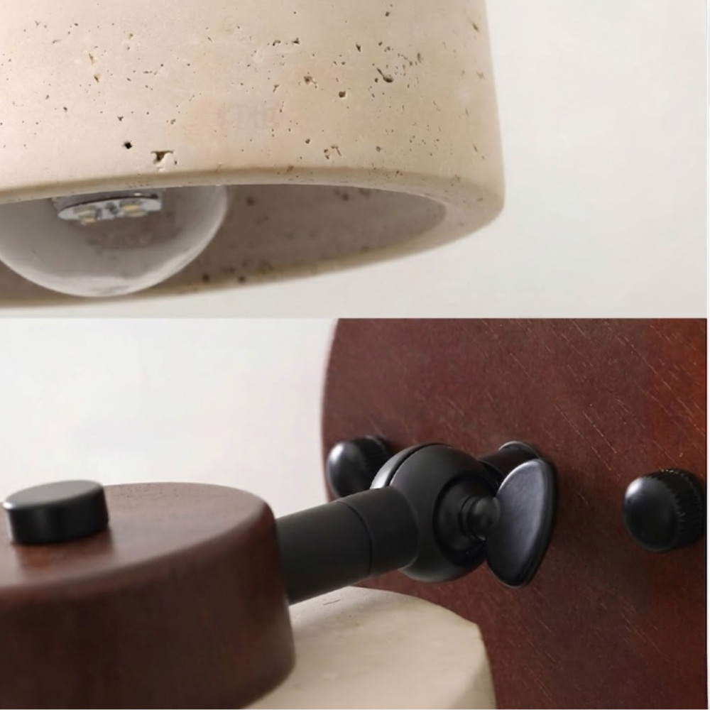 Architectural Adjustable Stone Wall Light - Minimalist Wood & Travertine Sconce
