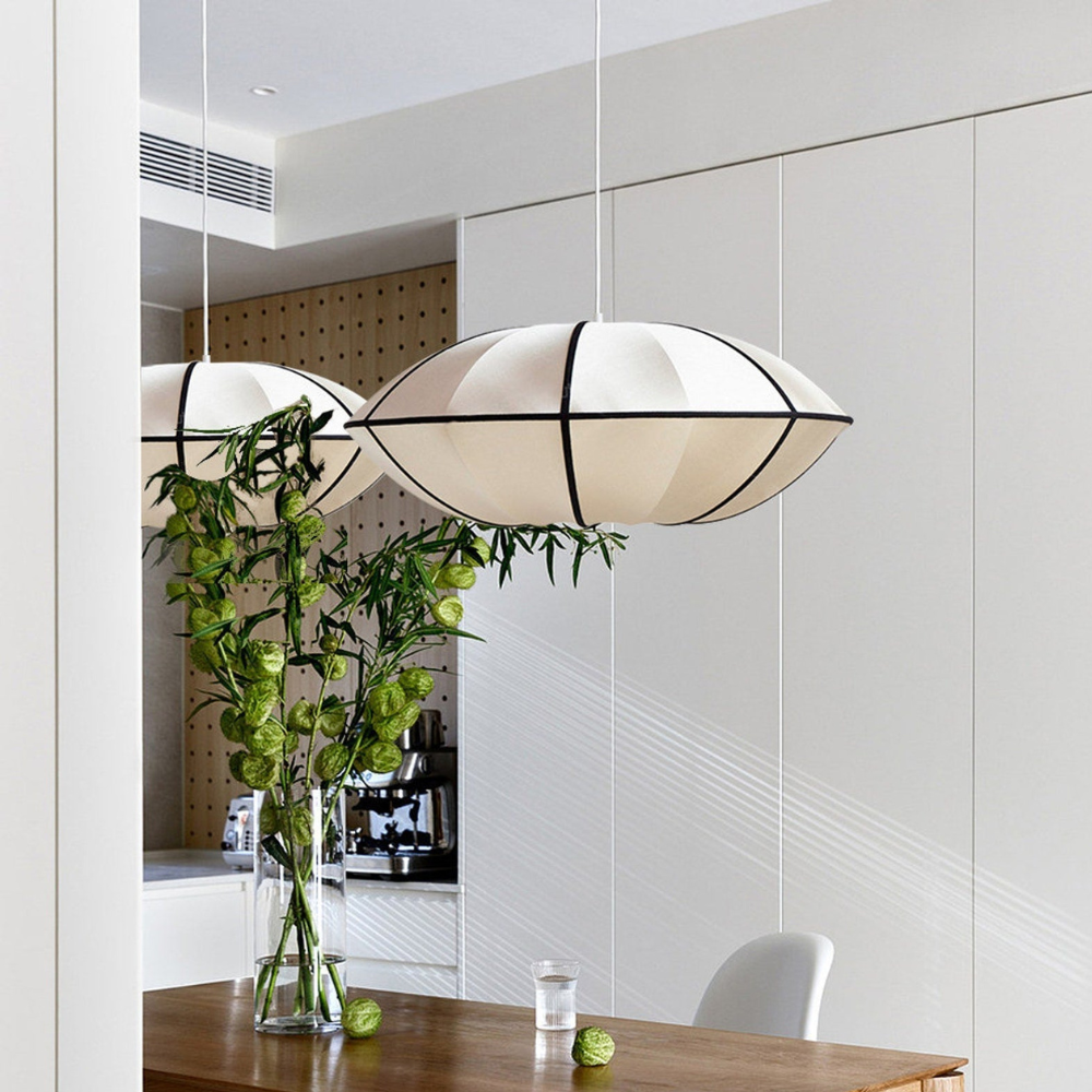 Textil-Pendelleuchte mit Metallrahmen – Modernes skandinavisches Neutral