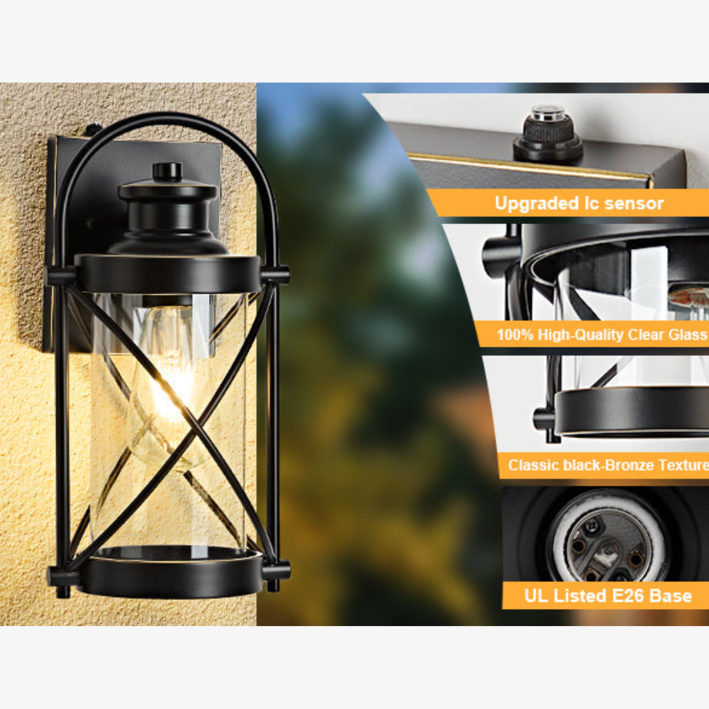 LED-Veranda-Laterne mit Aluminium-Druckguss-Kreuzgitter und klarem Glaszylinder