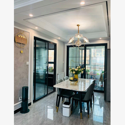 Chandelier with Flower Glass Shades and Gold Metal Frame - Modern Art Deco