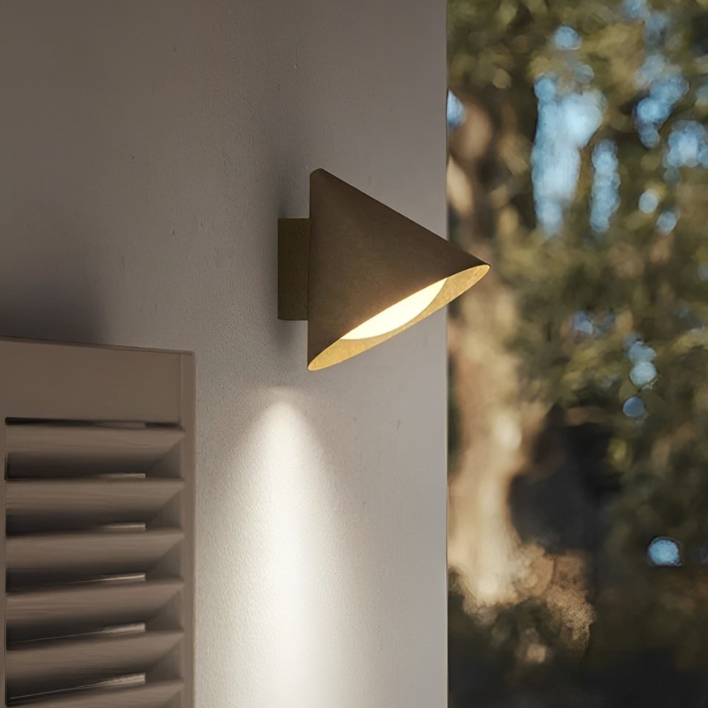 Outdoor LED Porch Lights with Conical Metal Shade - Modern Wall Sconce
