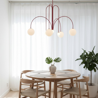 Chandelier with Arched Arms and Frosted Globes - Modern Mid Century