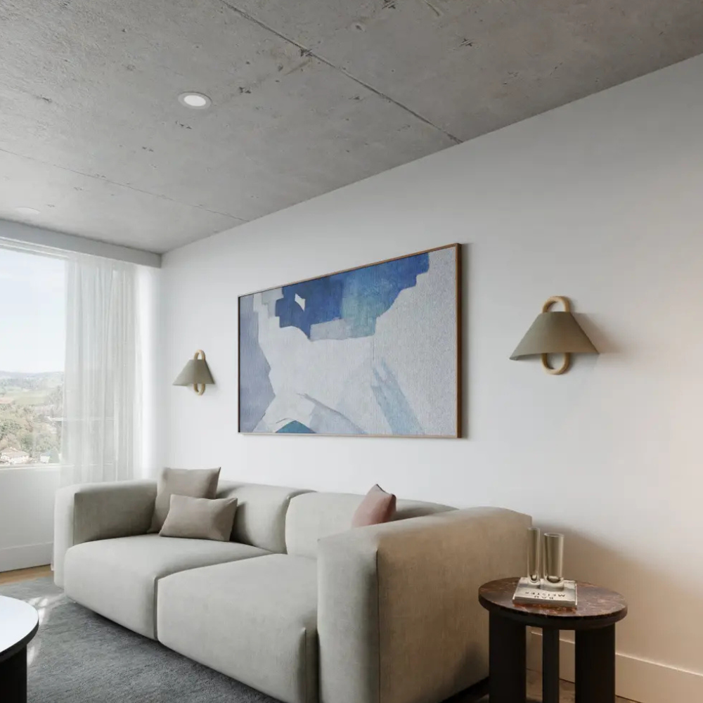 Wall Sconce with Tapered Fabric Shade - Modern Mid Century Wood