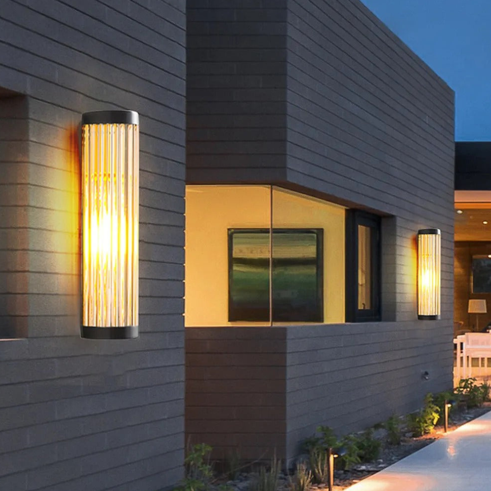 Entryway Light Fixtures with Ribbed Glass and Metal - Cylinder Sconce