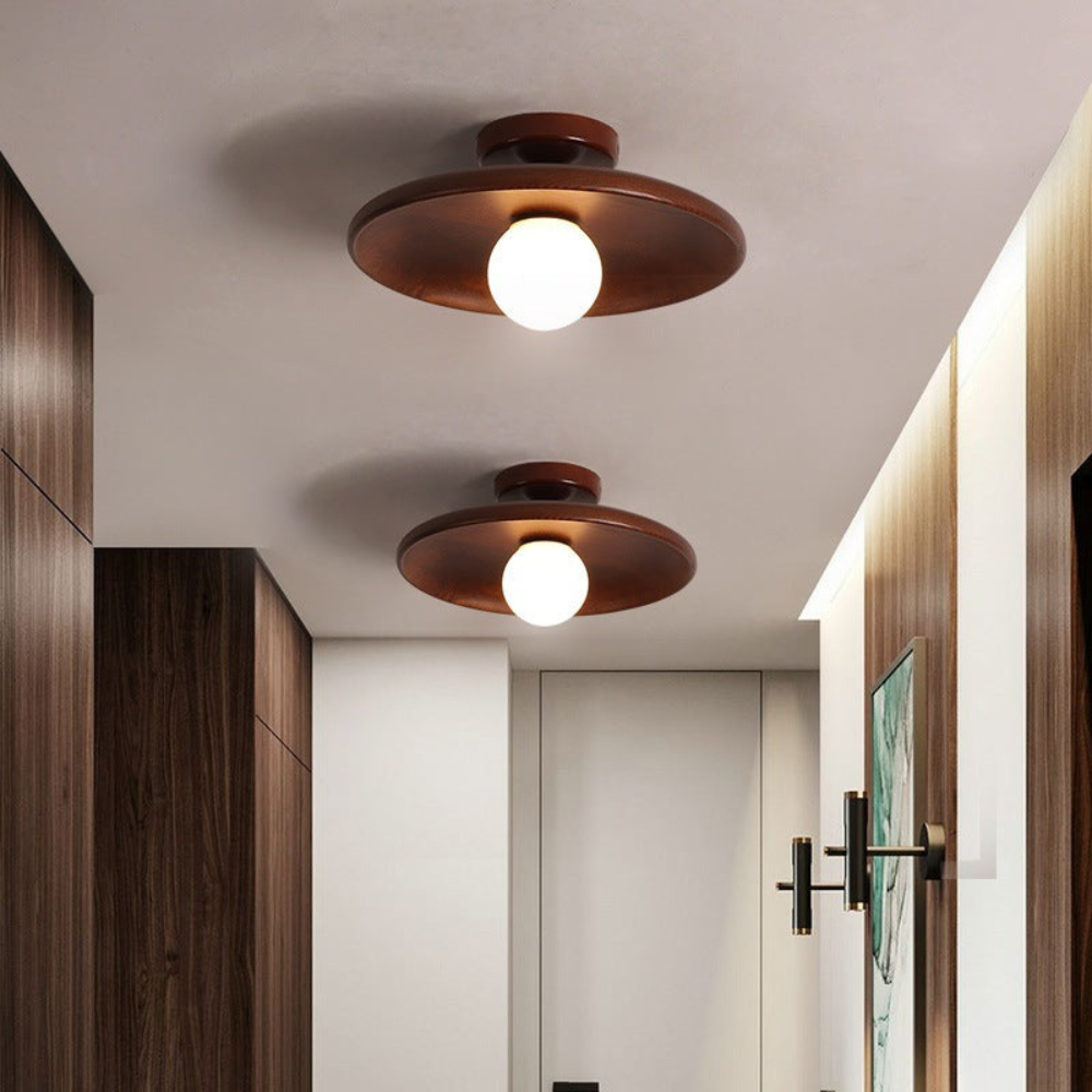 Flush Mount Ceiling Light with Wood Shade - Modern Scandinavian LED