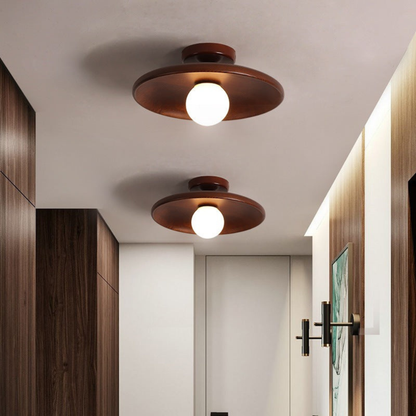 Flush Mount Ceiling Light with Wood Shade - Modern Scandinavian LED