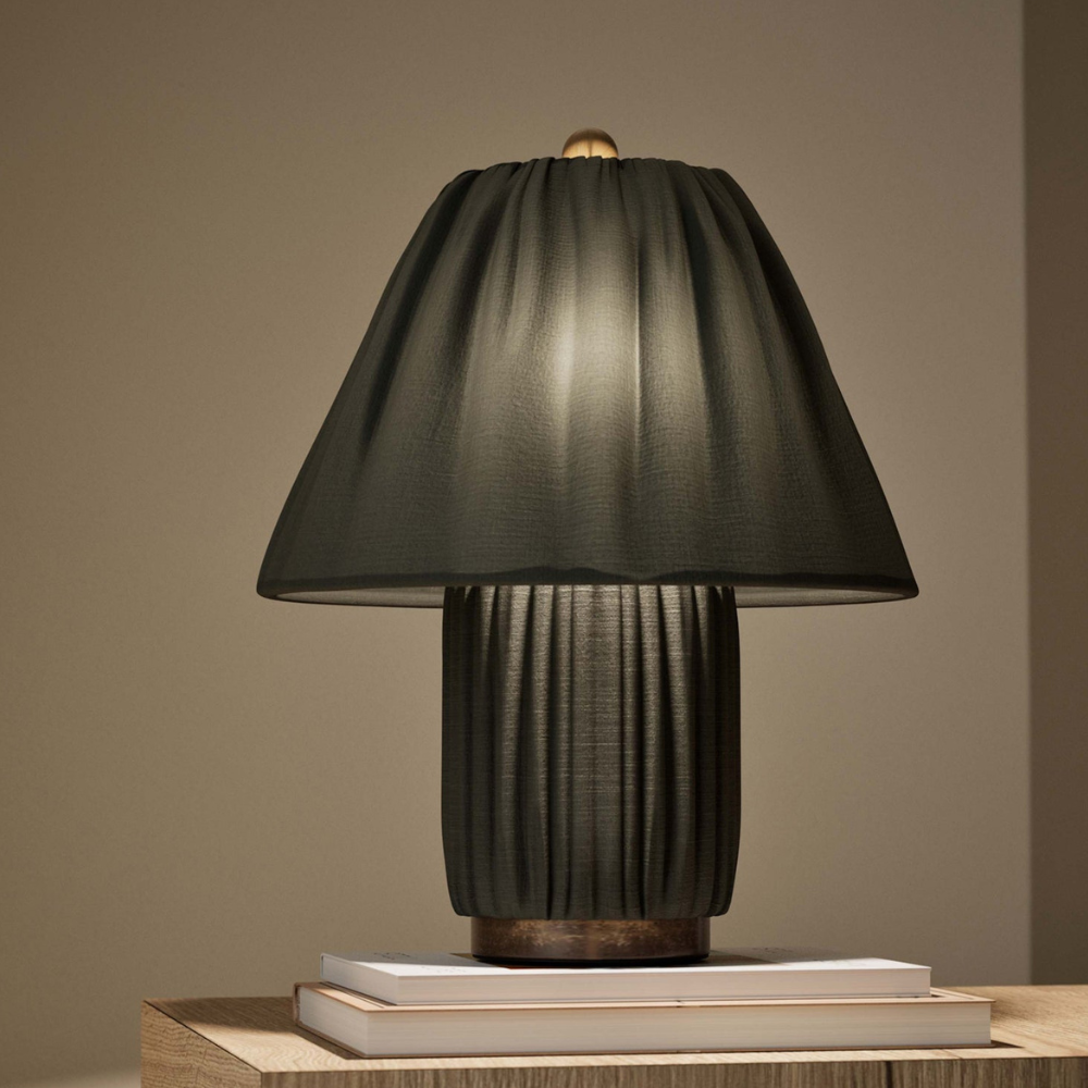 Retro Pleated Linen Table Lamp - Mid-Century Modern Boho Bedside Light