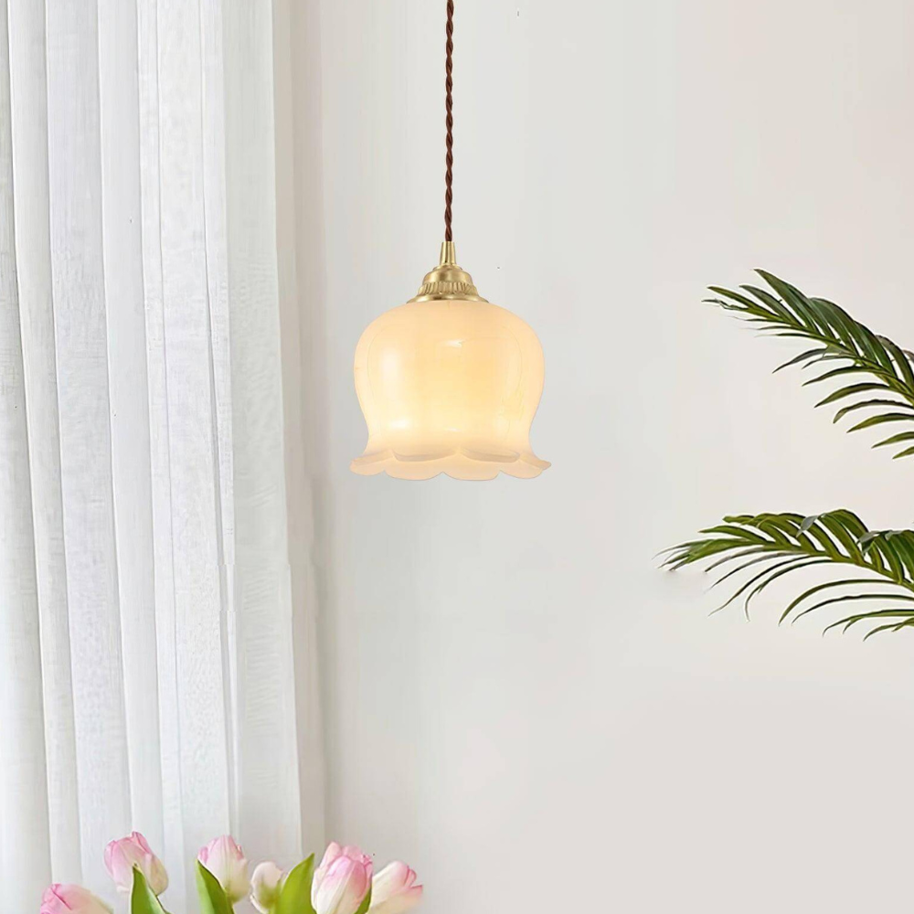Floral Resin Hanging Lamp with Brass Hardware - Vintage Inspired