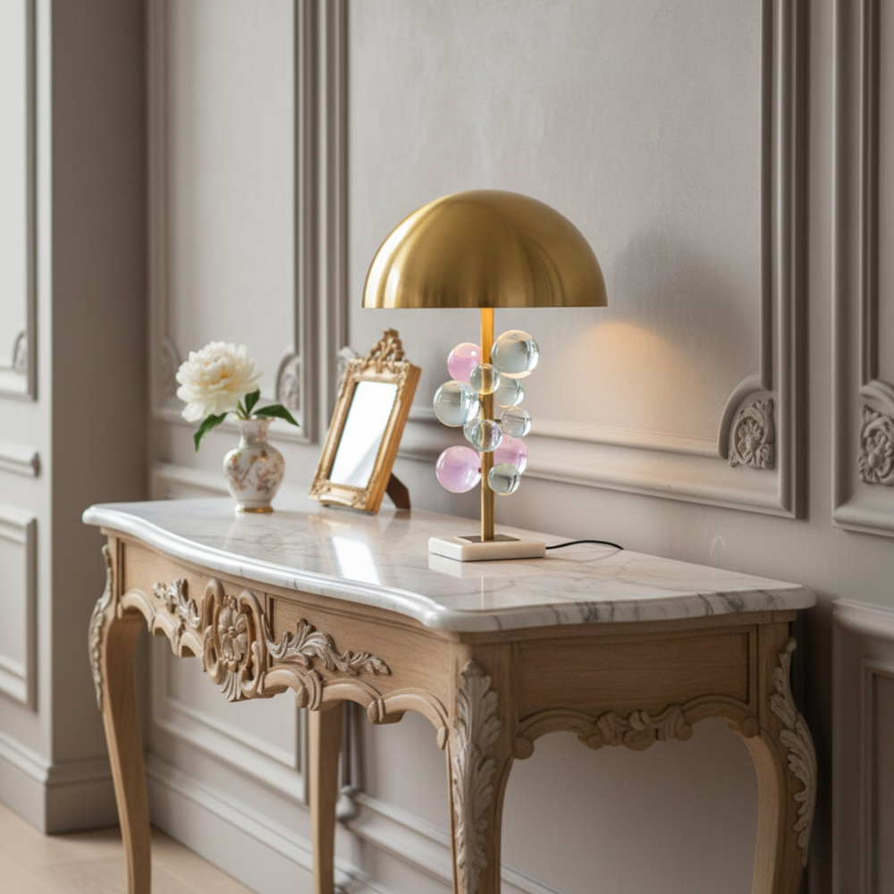 Skulpturale Glascluster-Akzentlampe mit Marmorsockel – Art Deco Metall-Wandleuchte
