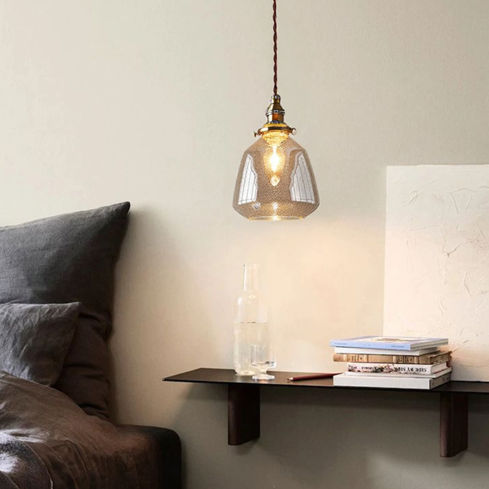 Hanging Ceiling Lamp with Rippled Crystal Glass - Retro Industrial