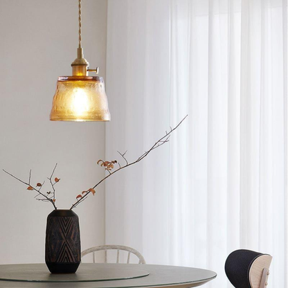 Hammered Glass Pendant Light with Brass Hardware - Nordic Modern Style