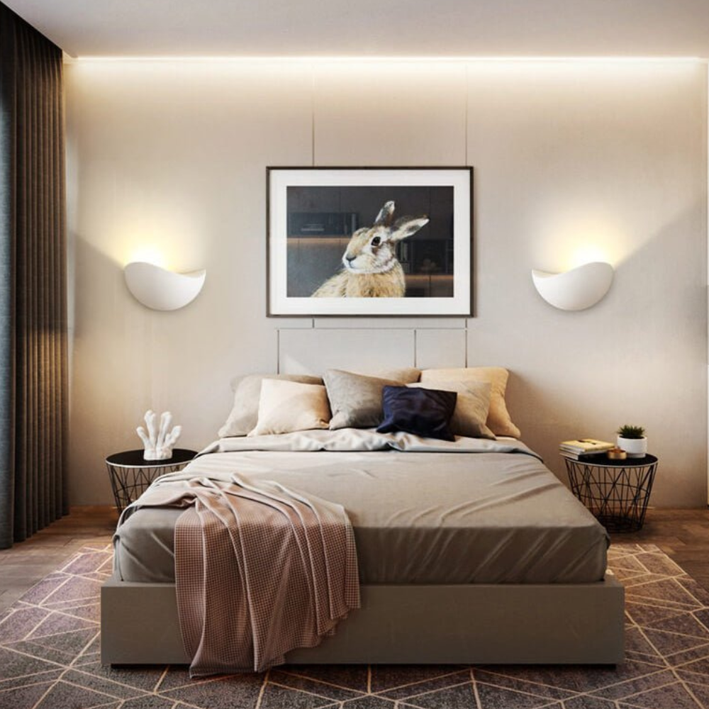 Minimalistische Innen- und Außen-Wandlampe in Halbmondform – Moderne halbkreisförmige Beleuchtung mit zwei Lichtquellen