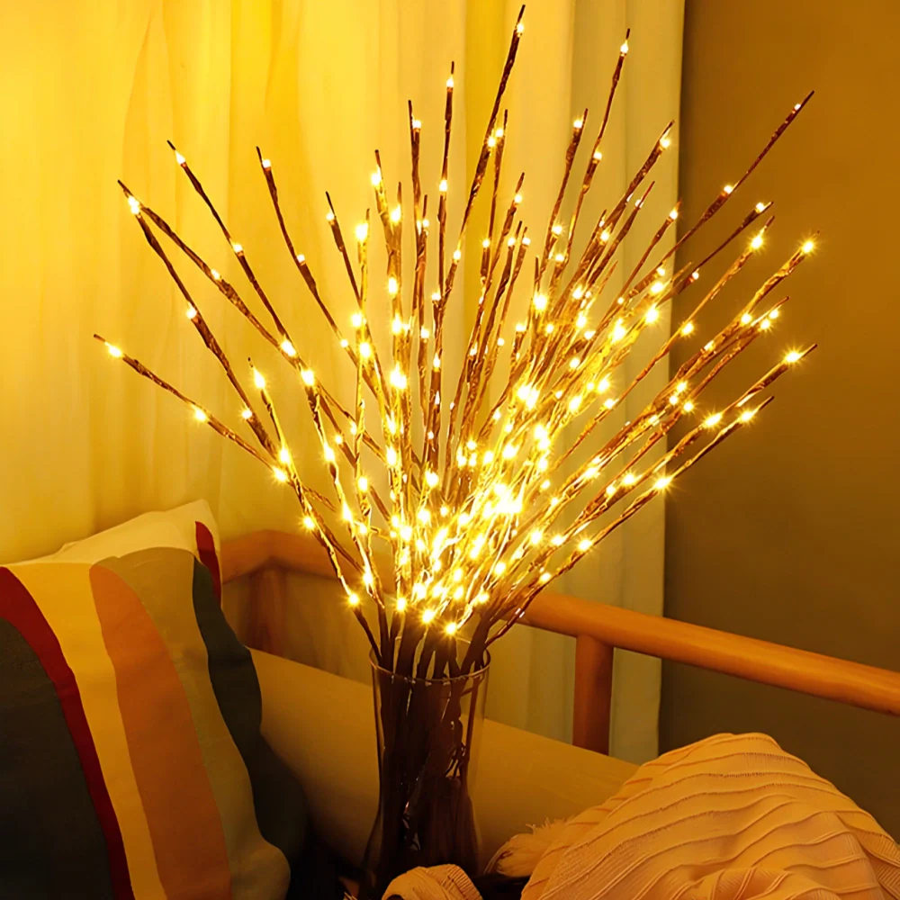 Lampe à branche florale LED bohème - Décoration de saule et branches alimentée par batterie