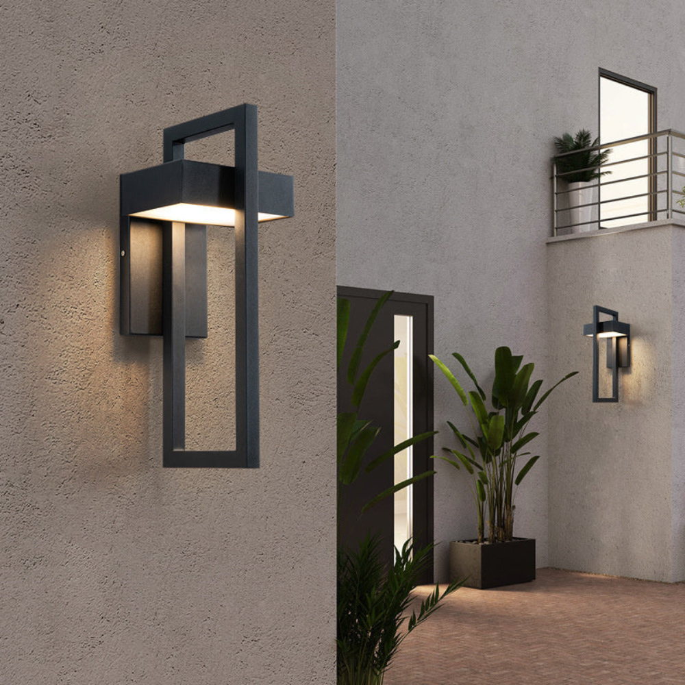 Modern Geometric Outdoor Wall Sconce - LED Linear Square Lantern