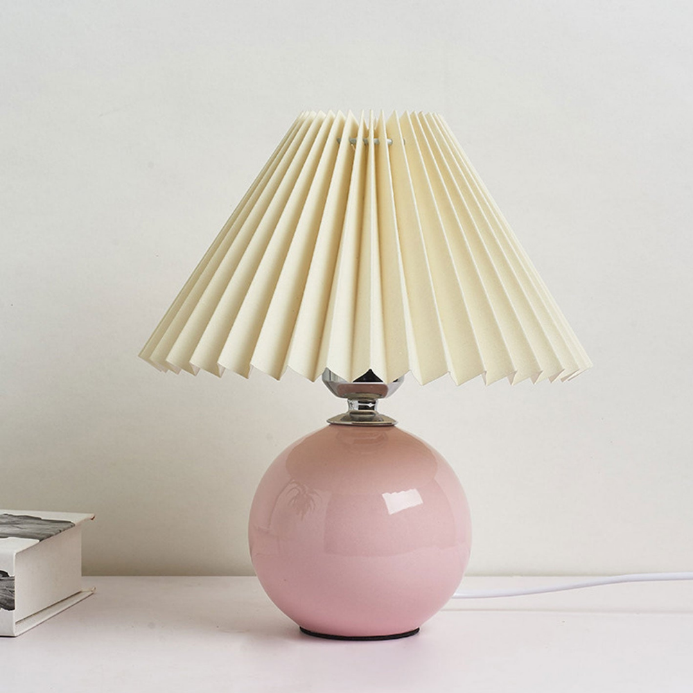 Lampe de table moderne à boule en céramique avec abat-jour plissé en forme de champignon