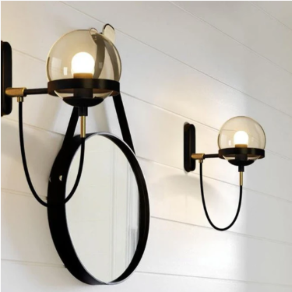 Mid-Century Glas-Kugel-Wandleuchte – Industrielle Kugel-Lampe mit gebogenem Kabel