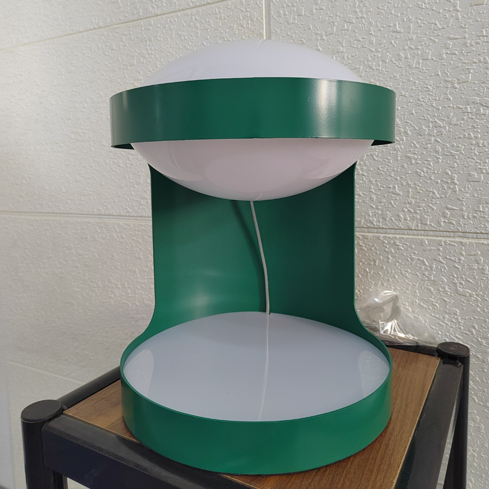 C-Shape Table Light with Frosted Glass Globe - Modern Bauhaus Green