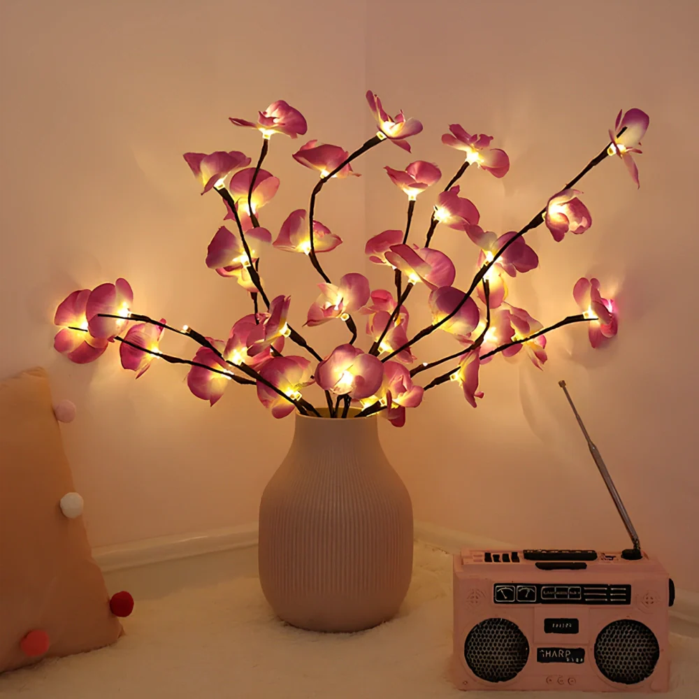 Lampe à branche florale LED bohème - Décoration de saule et branches alimentée par batterie
