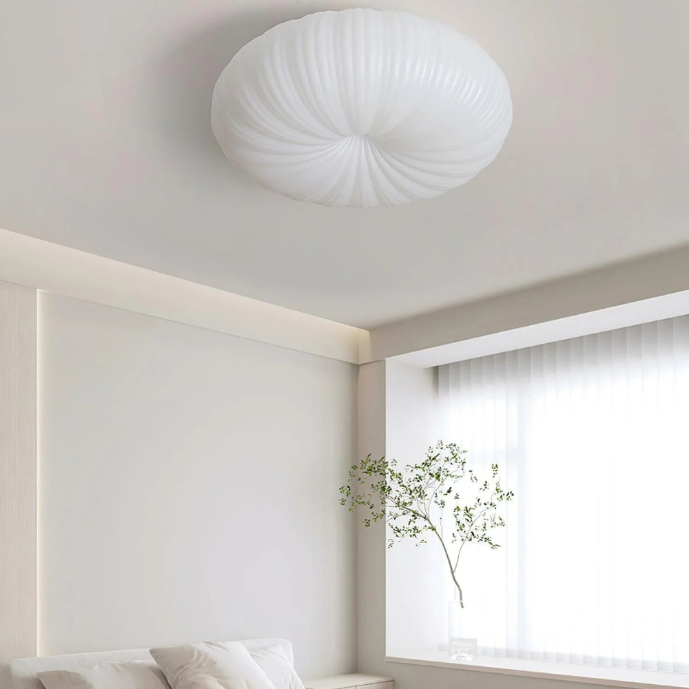 Flush Mount Ceiling Light with Pleated Shade - Modern Scandinavian LED