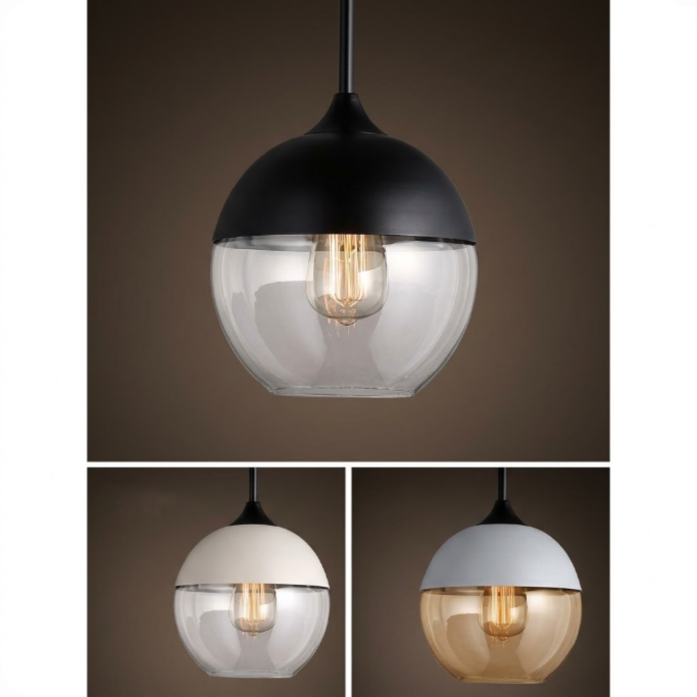 Modern Smoky & Clear Glass Pendant Light - Geometric Glass Pendant Lights