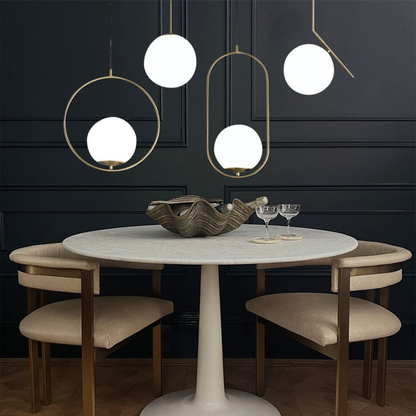 Frosted Glass Orb Hanging Lamp with Minimalist Frame - Multiple Shapes