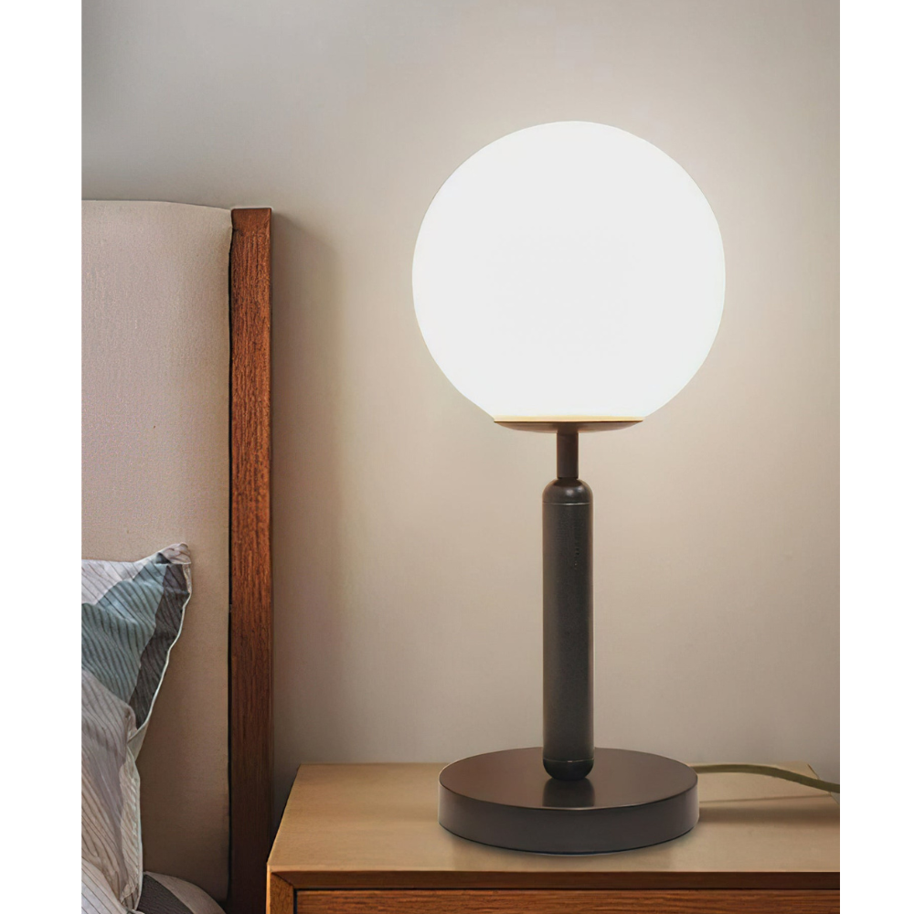 Modern Globe Table Lamp with Pill-Shaped Post - Mid-Century Orb Desk Light