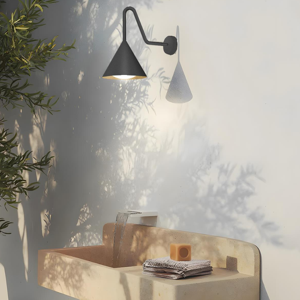 Outdoor LED Porch Lights with Conical Metal Shade - Modern Wall Sconce