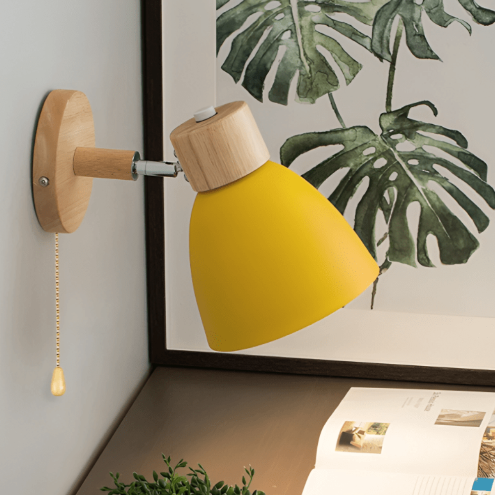 Nordische matte Wandleuchte mit Naturholz – moderne schwenkbare Arbeitsleuchte
