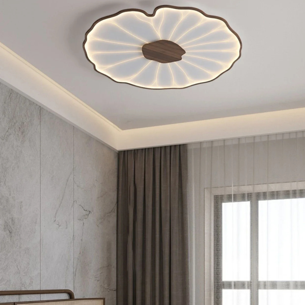 Flush Mount Ceiling Light with Wood Tone - Minimalist Japandi Botanical