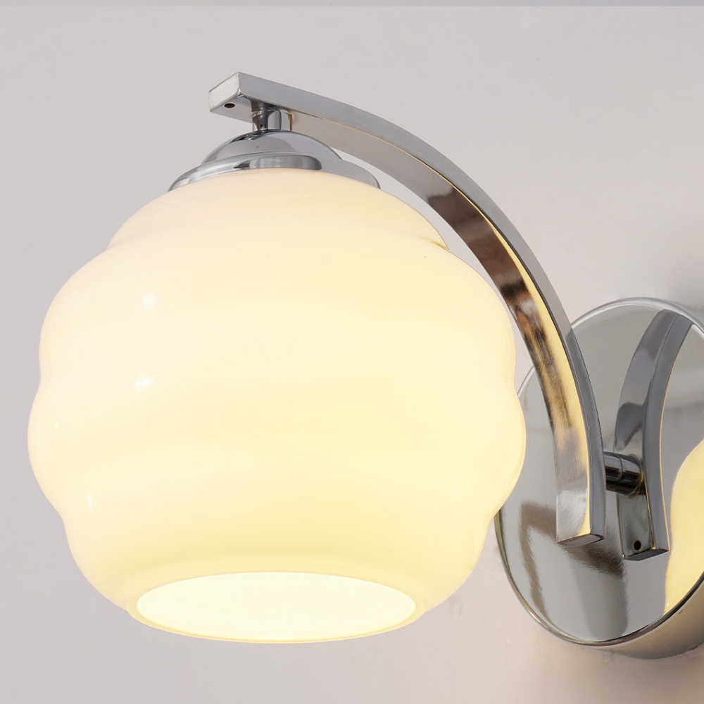 Wall Sconce with Ribbed Glass Globe - Modern Mid Century Gold