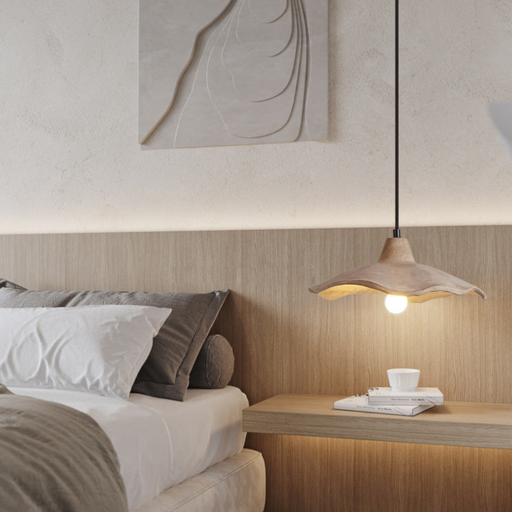 Pendelleuchte mit welligem Zementschirm – Modernes Wabi Sabi Grau