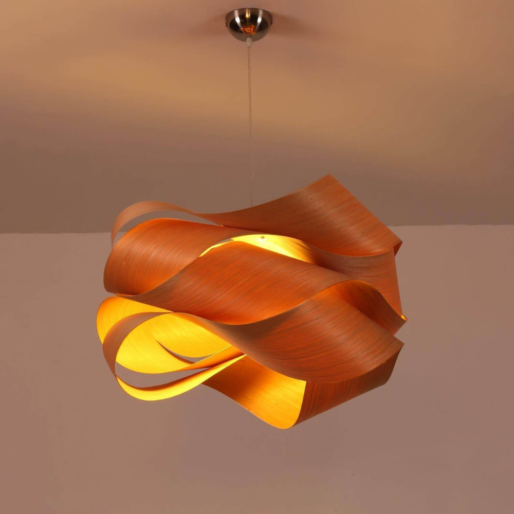 Wood Ribbon Pendant Light with Spiral Shade - Mid Century Modern