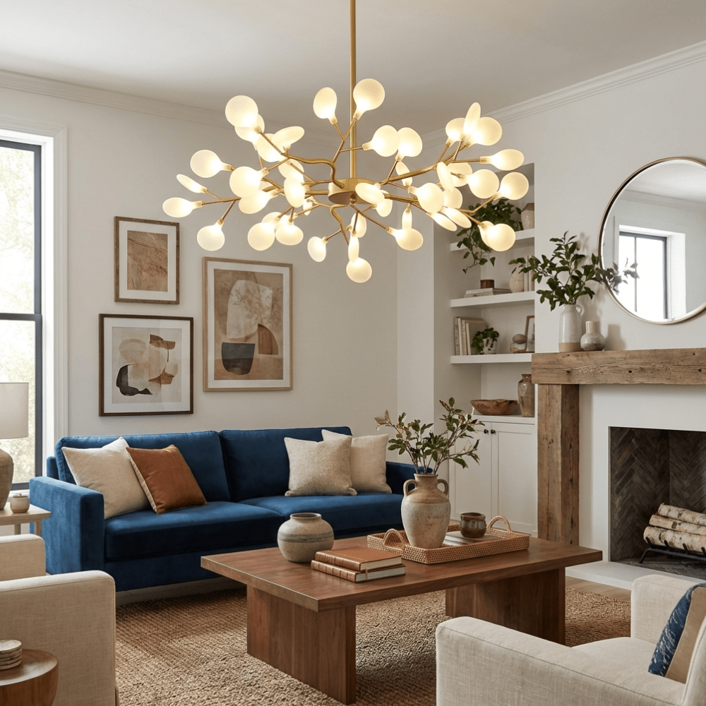 Sputnik-Kronleuchter mit Glasblütenzweigen – Modernes Mid-Century-Design