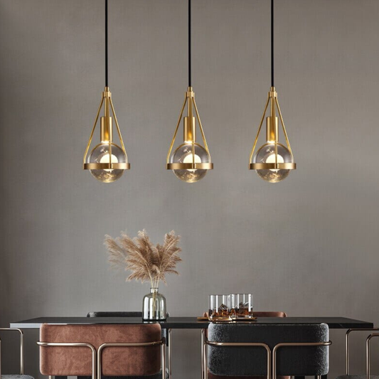 Dandelion Glass Globe Pendant Light with Triangular Brass Frame