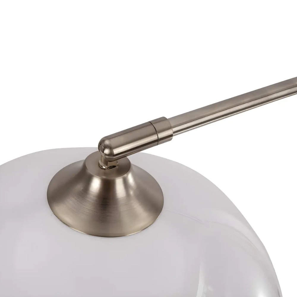 Verstellbare Stehlampe mit Marmorsockel und Glaskuppel – Mid-Century-Bogen