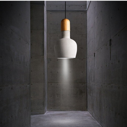 Modern Concrete & Wood Pendant Light - Nordic Industrial Timber Hanging Lamp