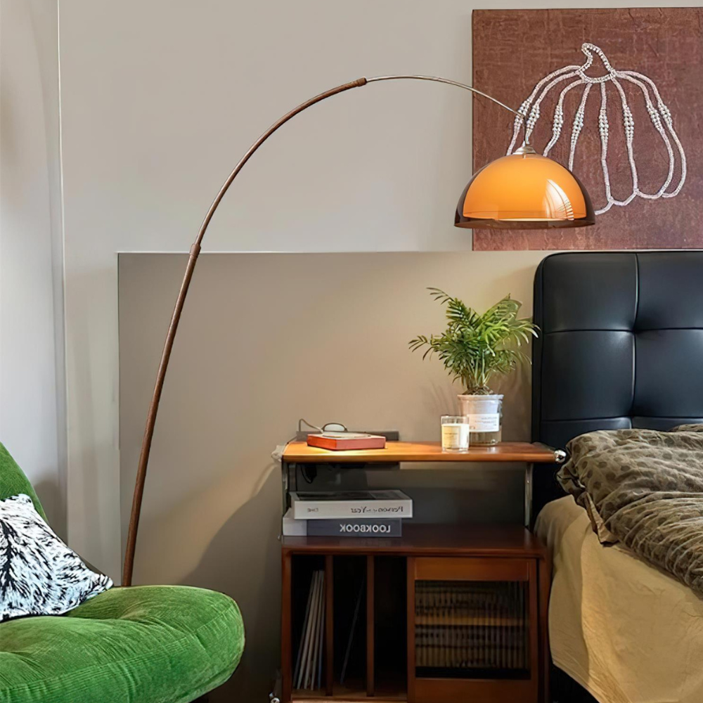 Arc Floor Lamp with Cantilevered Metal Overhanging Arm and Acrylic Dome Shade