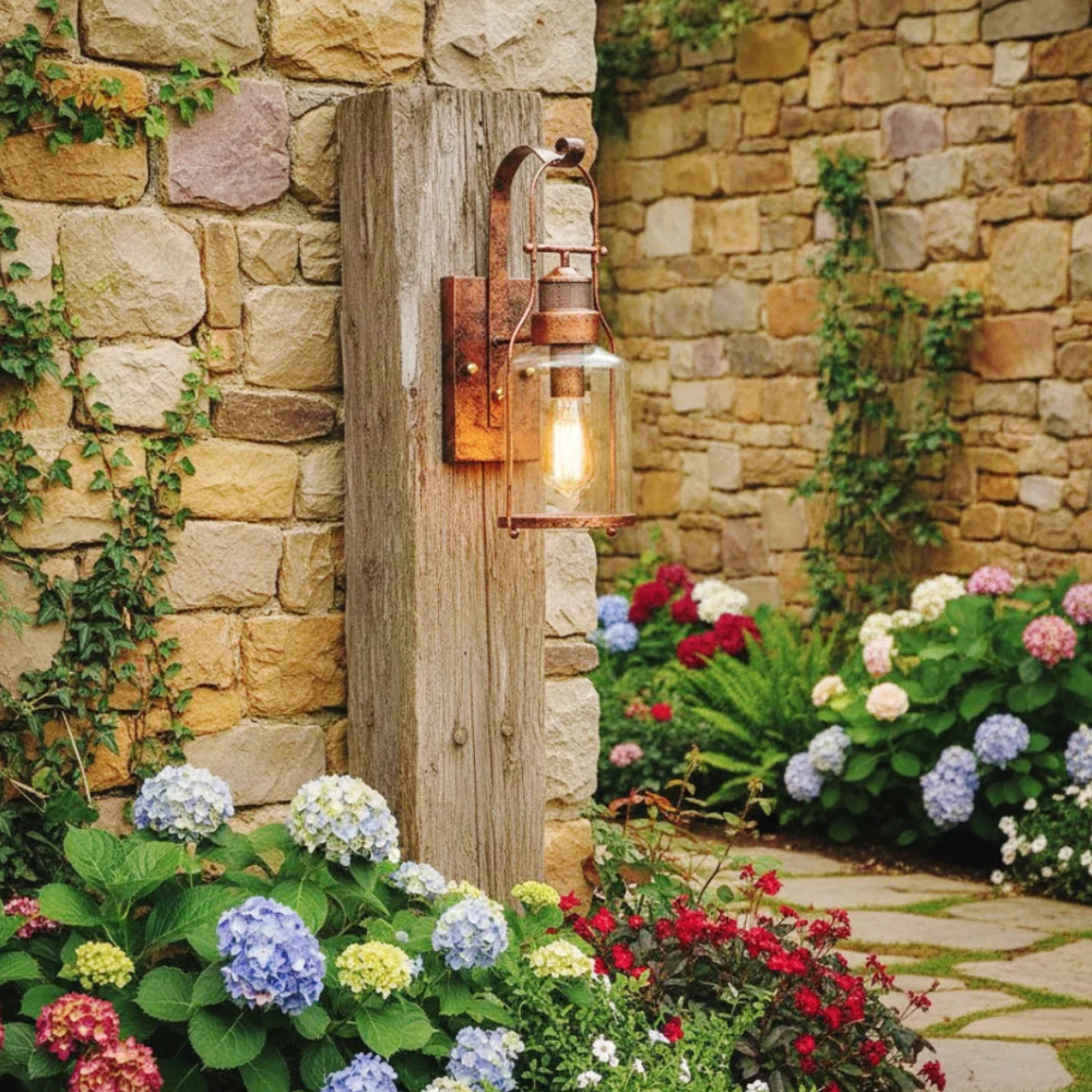 Permanent Outdoor House Lights with Clear Glass Jar Shade and Iron Arm