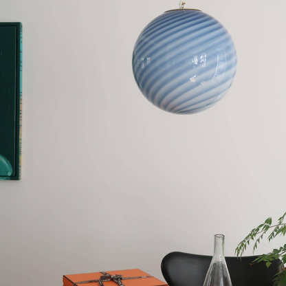 Colored Glass Globe Hanging Lamp with Swirled Pattern Modern Style