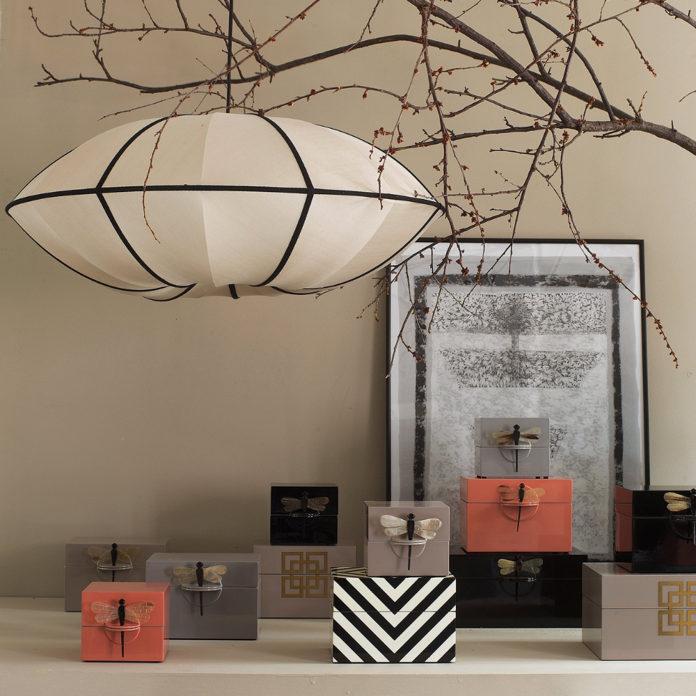 Textil-Pendelleuchte mit Metallrahmen – Modernes skandinavisches Neutral