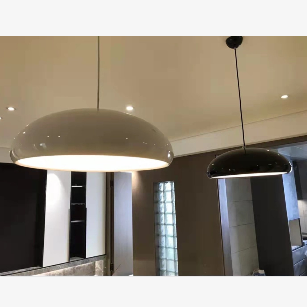 Aluminum Dome Pendant Light with Polycarbonate Diffuser - Mid Century