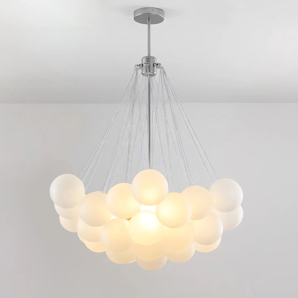 Kronleuchter mit Cluster-Glaskugelschirmen und verstellbarer Stange – Mid Century