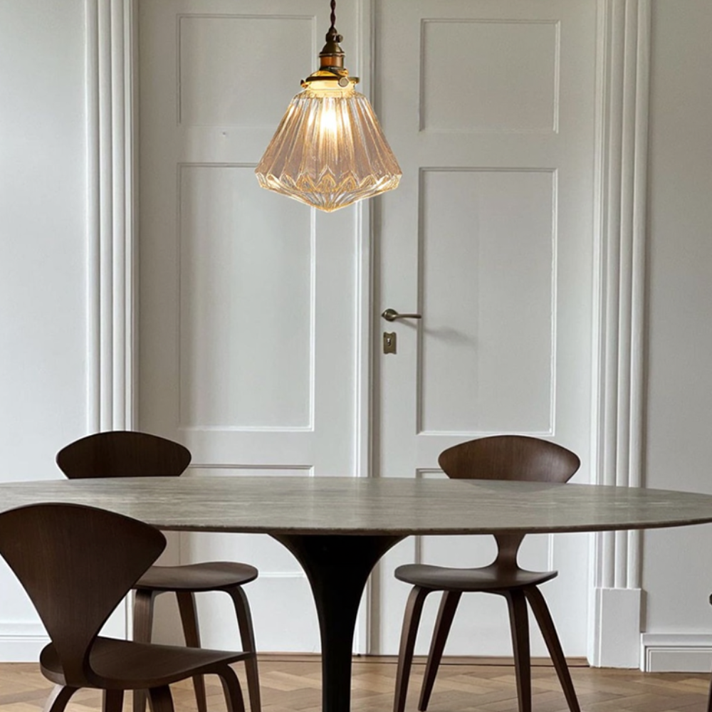 Hanging Ceiling Lamp with Rippled Crystal Glass - Retro Industrial