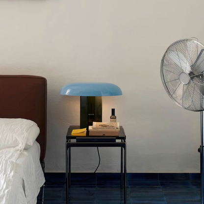 Mushroom Table Lamp with Slanted Shade and Dimmer Switch - Mid Century
