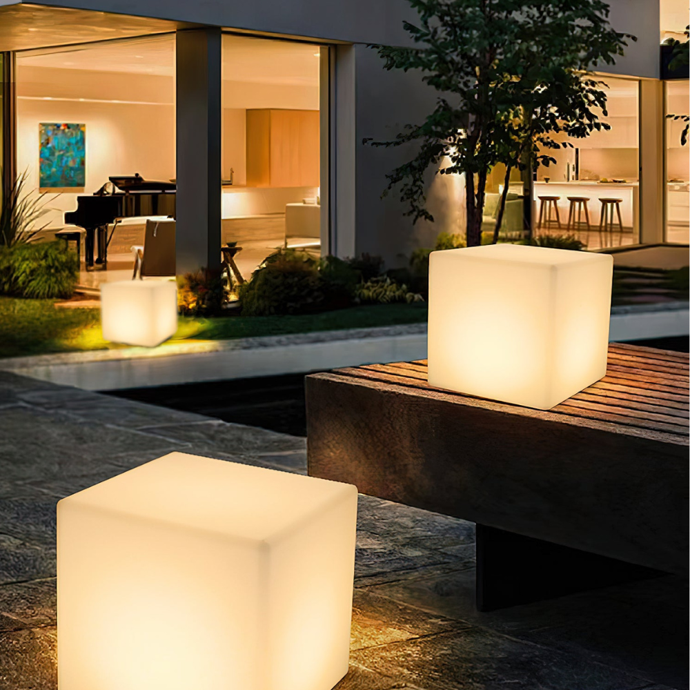 LED Cube Side Table and Glowing Accent Light - Modern Geometric