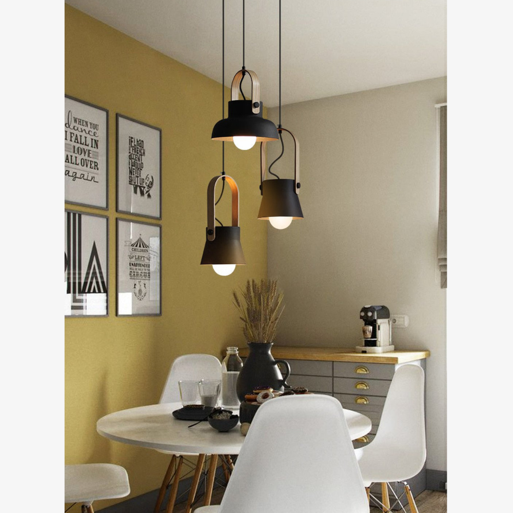 Moderne Pendelleuchte mit Holzoptik-Griff – Nordische konische Pendelleuchten