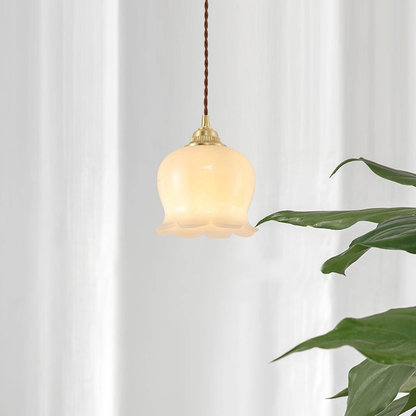 Floral Resin Hanging Lamp with Brass Hardware - Vintage Inspired