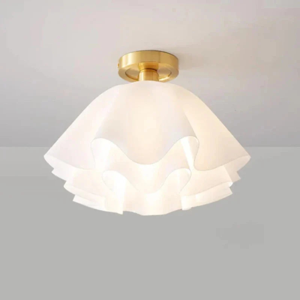 Flower Petal Ceiling Fixture with Brass Base - Transitional Mid Century