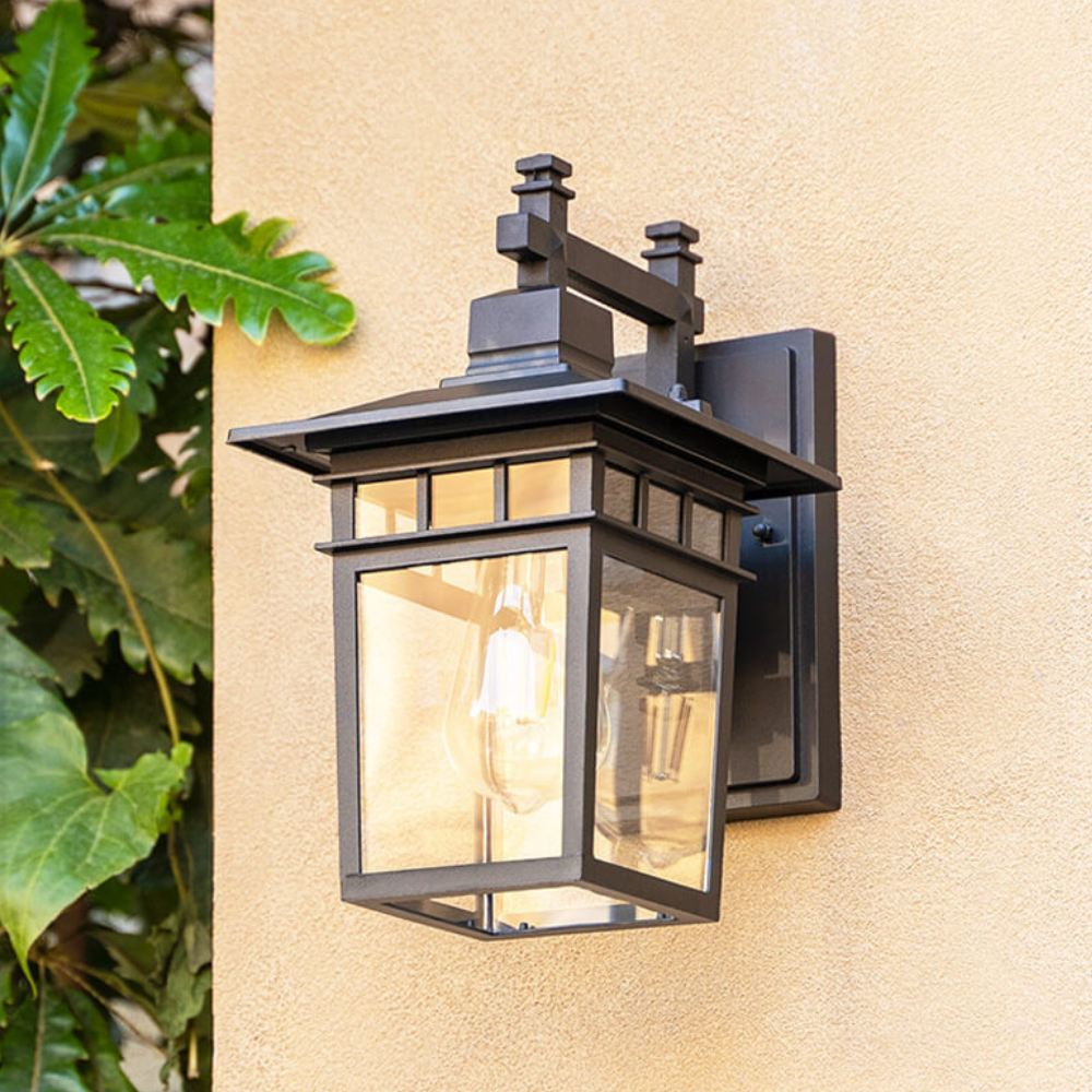 Die-Cast Aluminum Porch Light - Weather-Resistant Clear Glass Wall Lamp