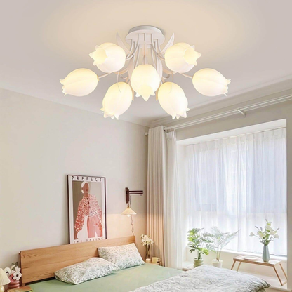 Multi Head Floral Ceiling Fixture with Acrylic Shades - Modern Farmhouse